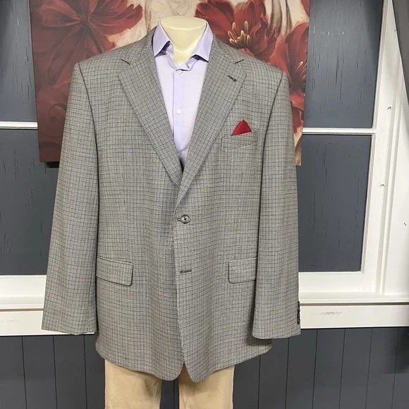 Joseph Abboud Blazer Jacket Sport Coat Mens 50R Classic Fit Wool Bone/Gray